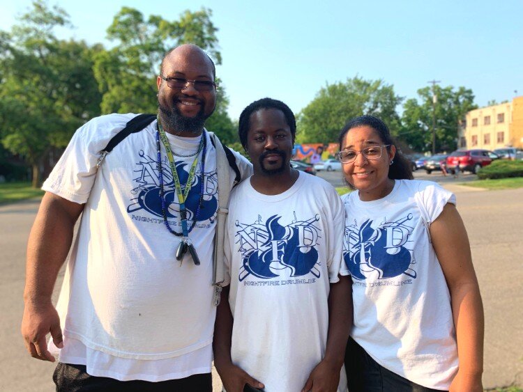 “We were just talking about how this was one of the most enthusiastic crowds we’ve had all year. So when the crowd loves it, we love it," said Michael Wilson (middle) of Nighfire Drumline with Clarence Ruffin (left) and Kayla Wilson.