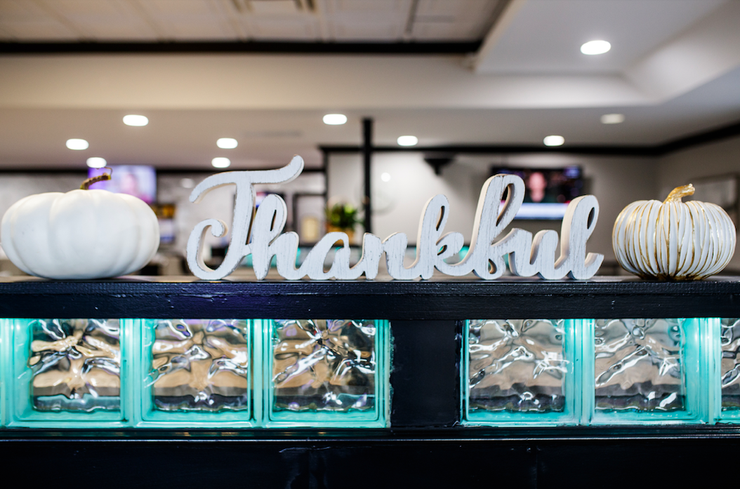A “Thankful” sign sits on display at Niko’s Family Diner on November 22, 2023.