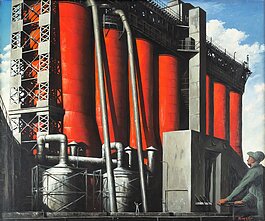 Robert Riggs. American, 1896-1970. Chemical Plant, Wyandotte, Michigan, 1950. Tempera. Collection of the Muskegon Museum of Art.