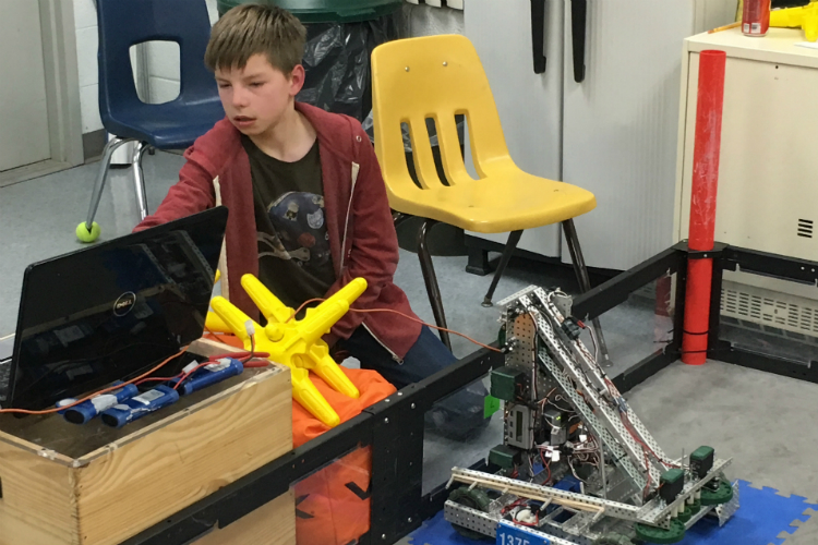 Alex Wickham, 13, serves as a programmer for his VEX Robotics team.