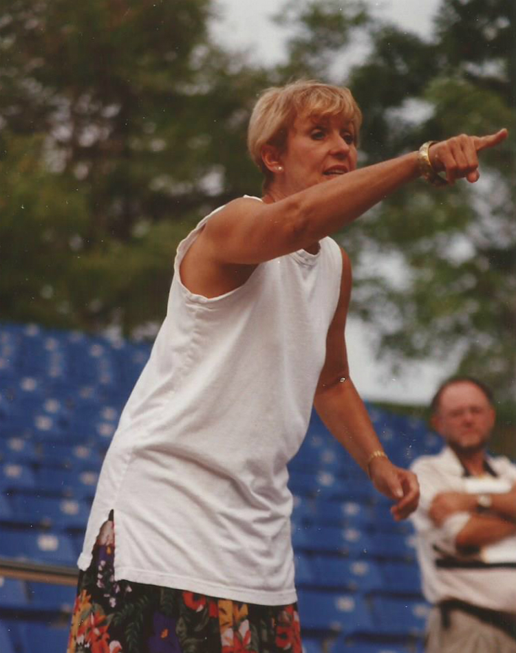 Sandra Brewer at the Clio Amphitheater giving stage directions for "Guys and Dolls" in 1994. 