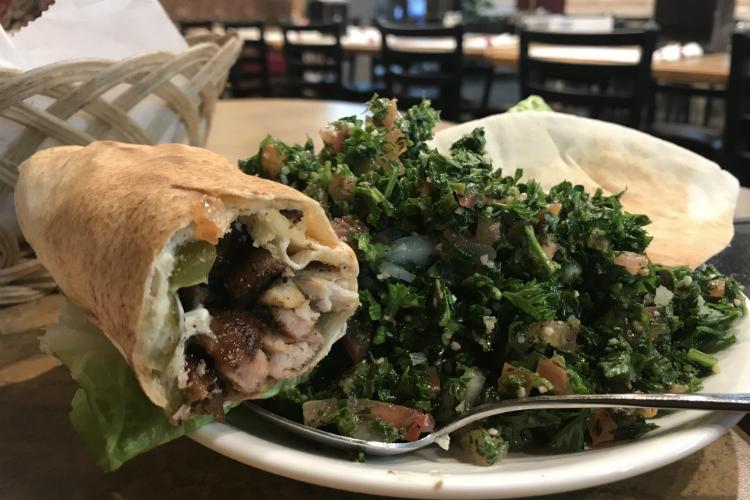 Our tip for a quick lunch on the go: Chicken Shawarma with the always-fresh tabbouleh.