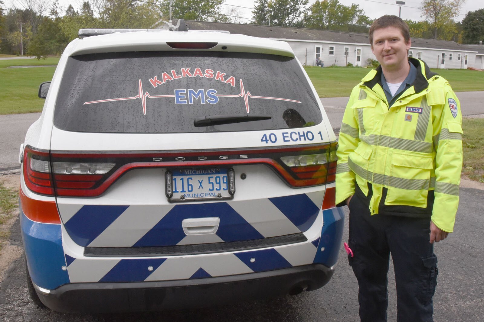 Mike Berendsohn, EMS director at Kalkaska Memorial Health Center, with a smaller vehicle often used for community paramedicine work. 