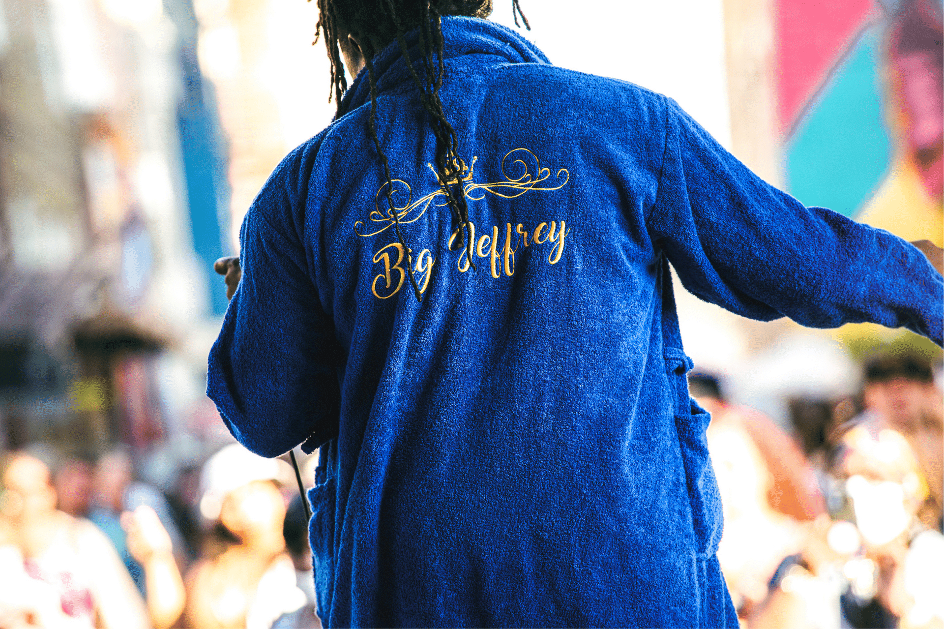 Skigh wore his signature robe with a gold stitching of "Big Jeffrey" during a live performance at Alley Fest in Flint.