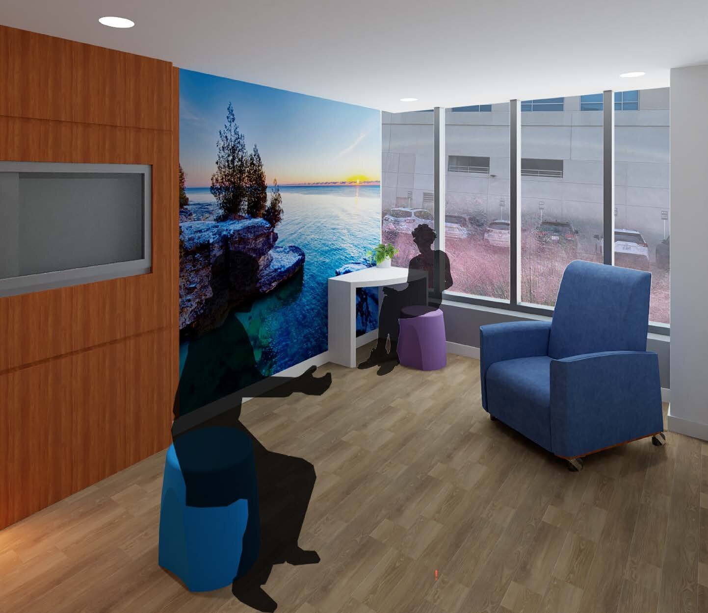 A rendering of the patient room at the forthcoming Behavioral Health Crisis Center in Grand Rapids. 