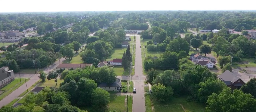 An overhead view of the St. John Street Neighborhood on Flint's north side.