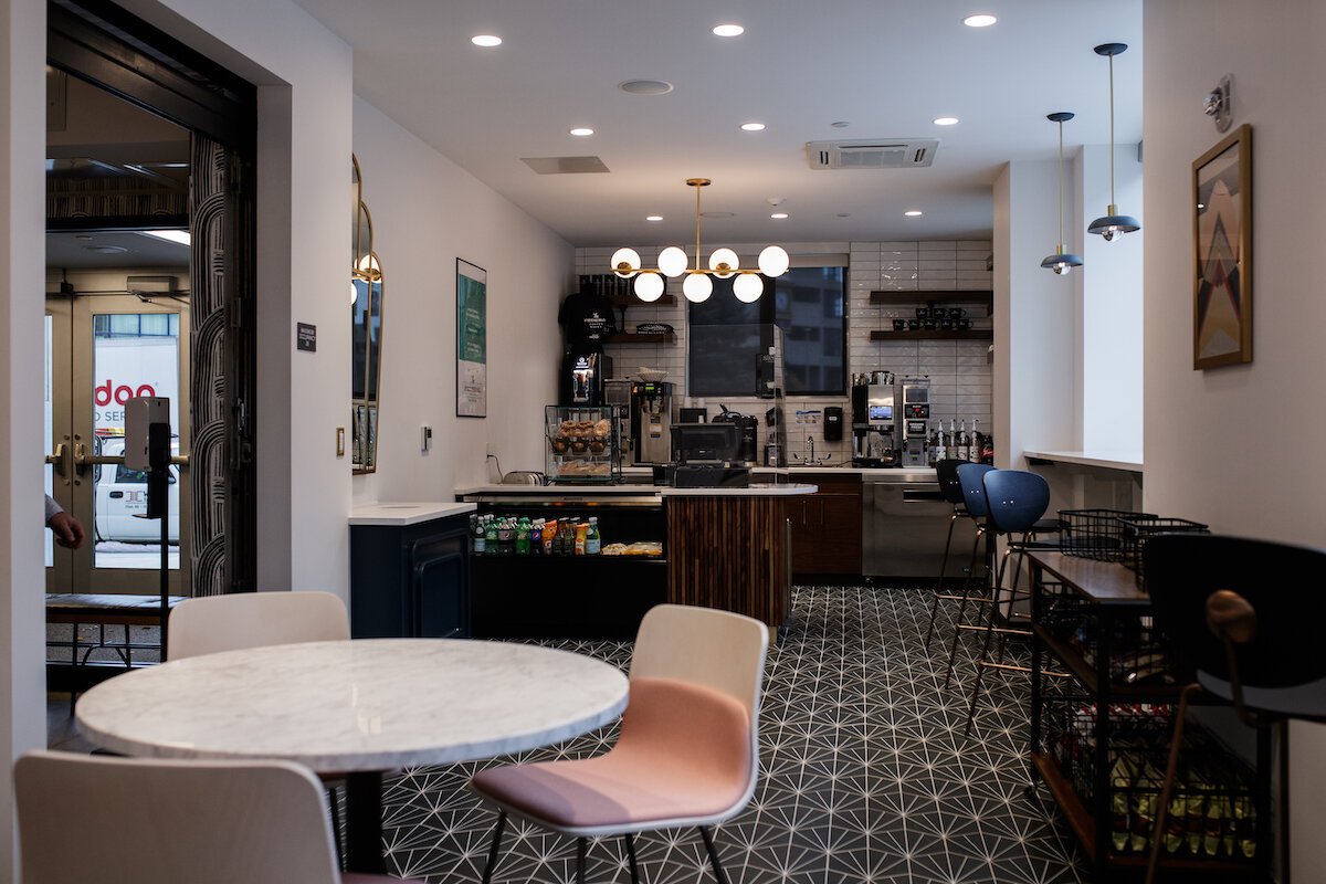 The Federal Coffee House seating area inside of the Hilton Garden Inn.