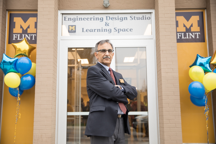 Mojtaba Vaziri, chair of the Engineering Department at the UM-Flint, poses at the new design space.