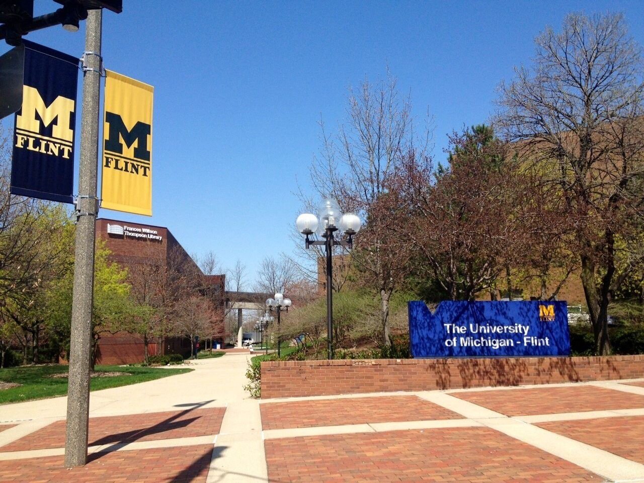 The campus area of the University of Michigan-Flint, located at 303 E Kearsley St, Flint, MI.