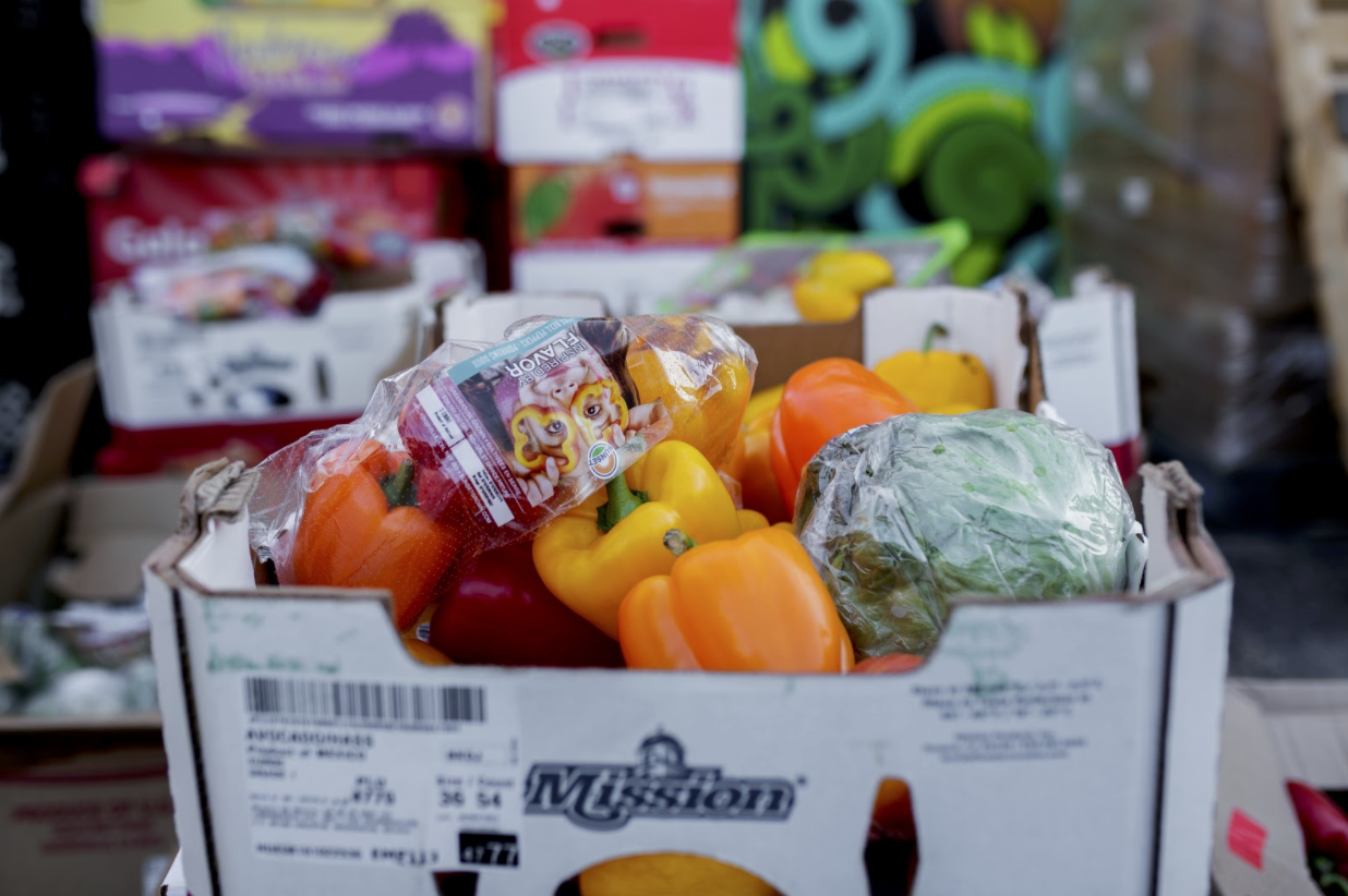 Fresh vegetables outside the Martus Luna Food Pantry.