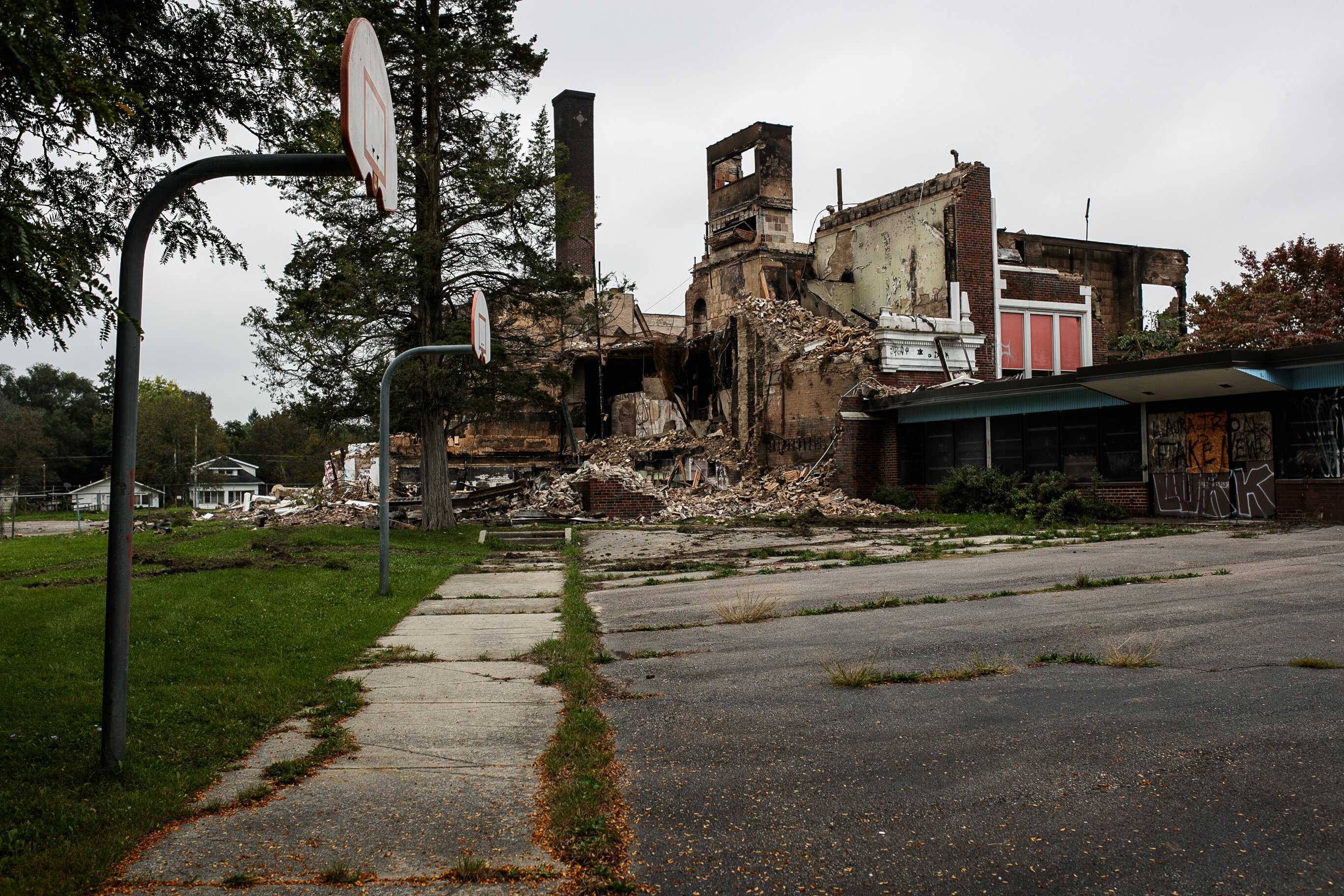 A look at Flint's century-old Washington Elementary School after being set afire this month. This is just one of the sudden fires that have been plaguing the area for several months. 