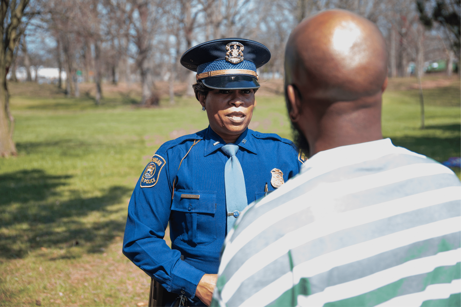 1st Lt. Yvonne Brantley telling of how Michigan State Police adopted Sarvis Park.